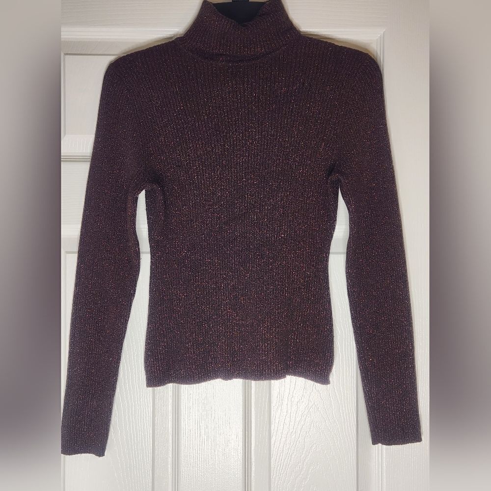 International Concepts P/M MetalicBrown WOOLBlend Turtleneck Ribbed WomenSweater